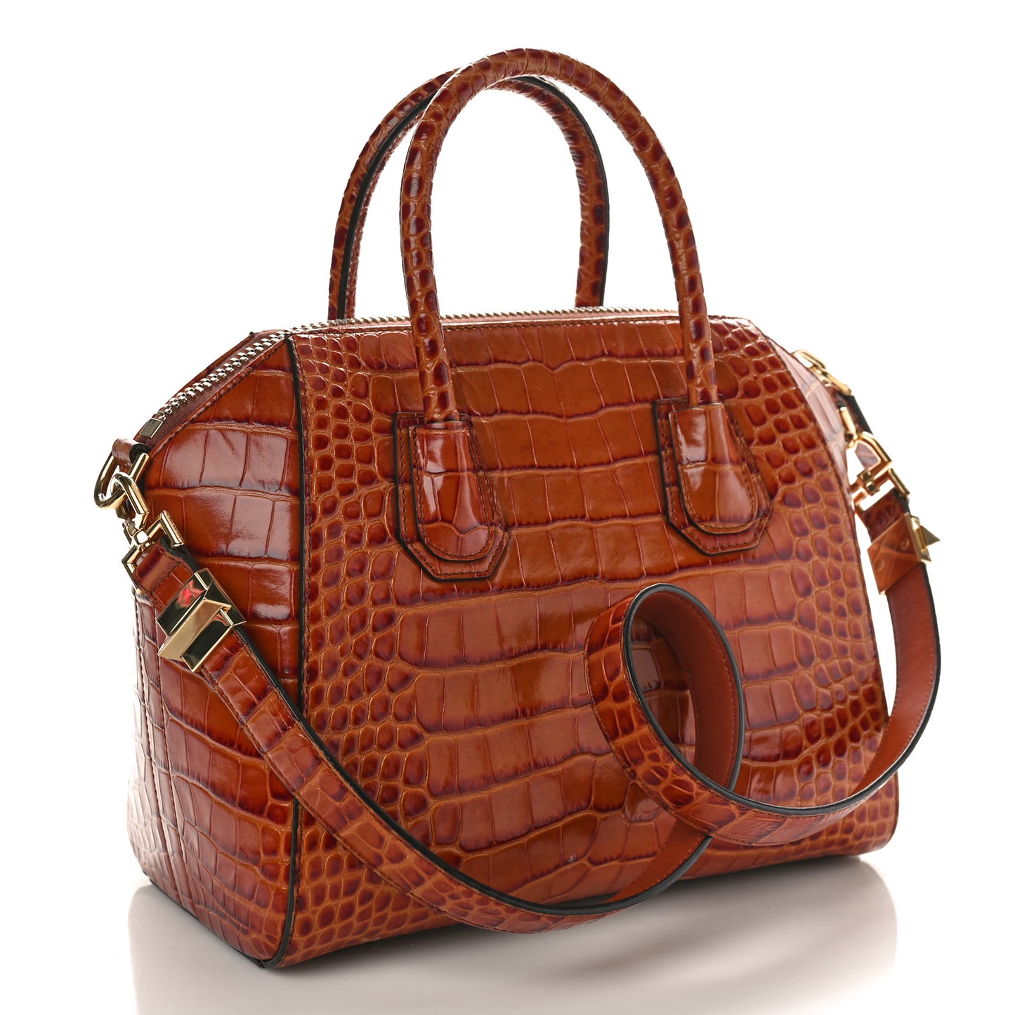 Calfskin Crocodile Embossed Small Antigona Cognac