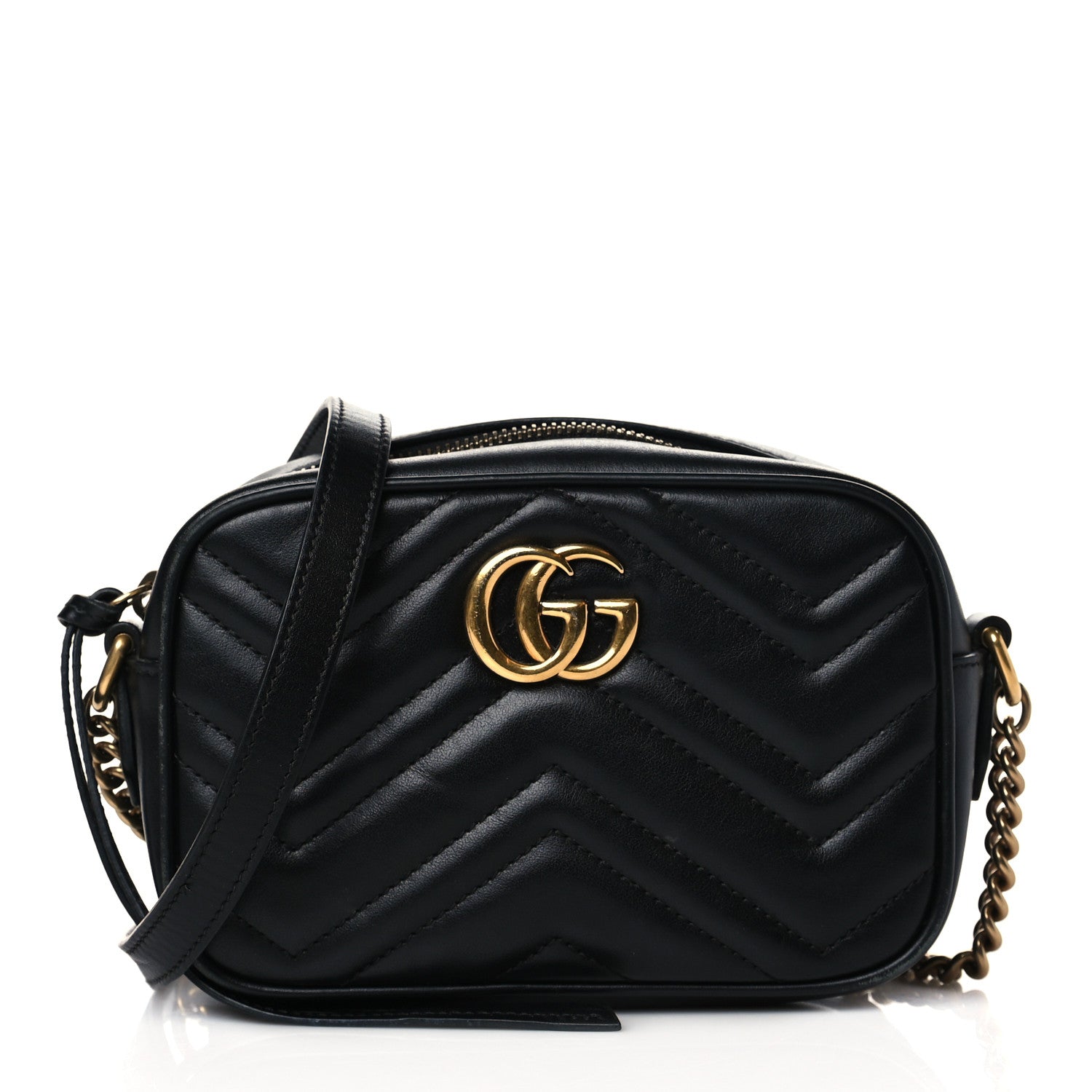 Gucci Calfskin Matelasse Mini GG Marmont Chain Shoulder Bag Black 1 of 11