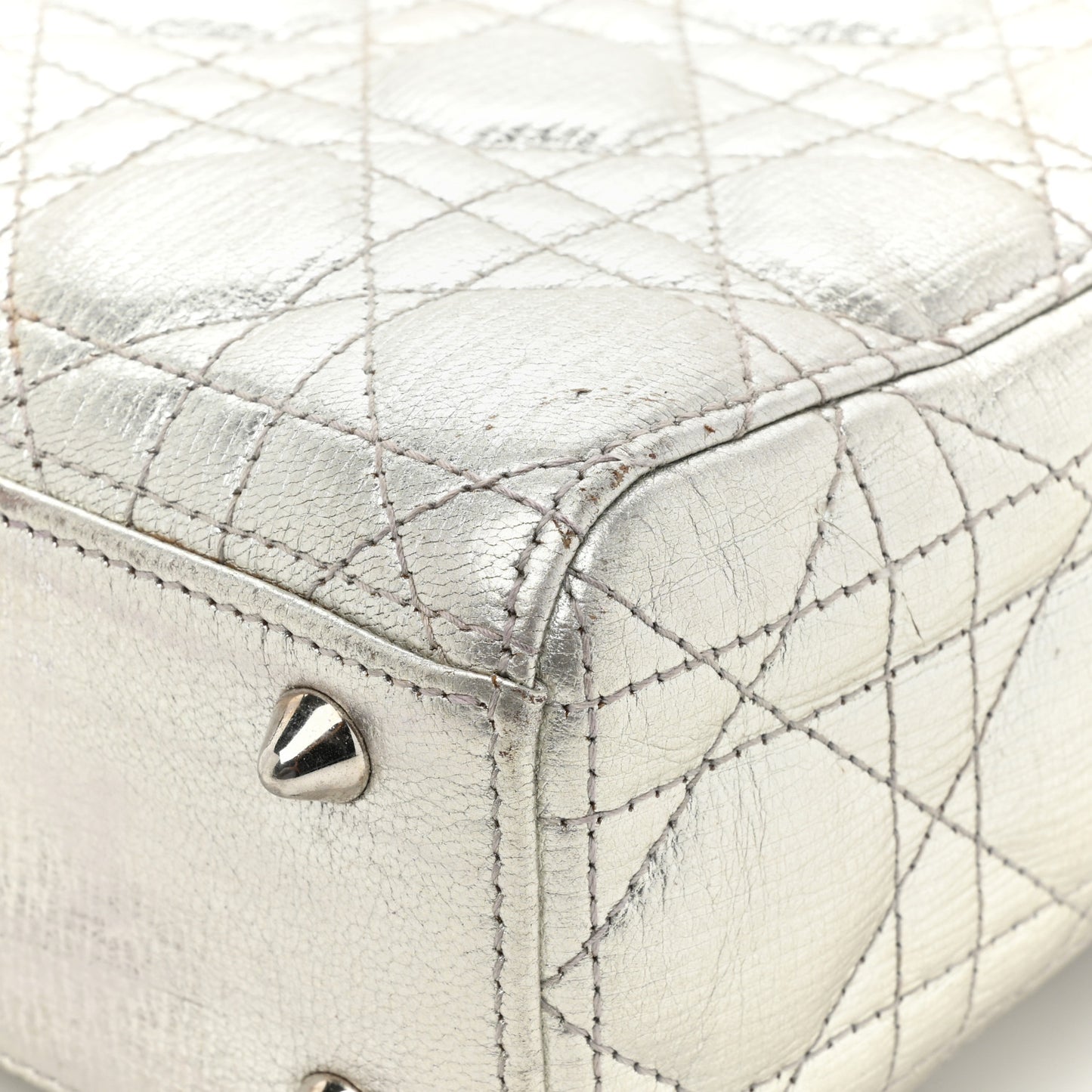 Metallic Grained Calfskin Cannage Small Lucky Badges My Lady Dior Silver