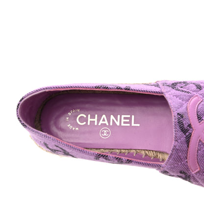 Chanel Cotton Jacquard Grosgrain CC Print Espadrilles 37 Purple Black 5 of 10