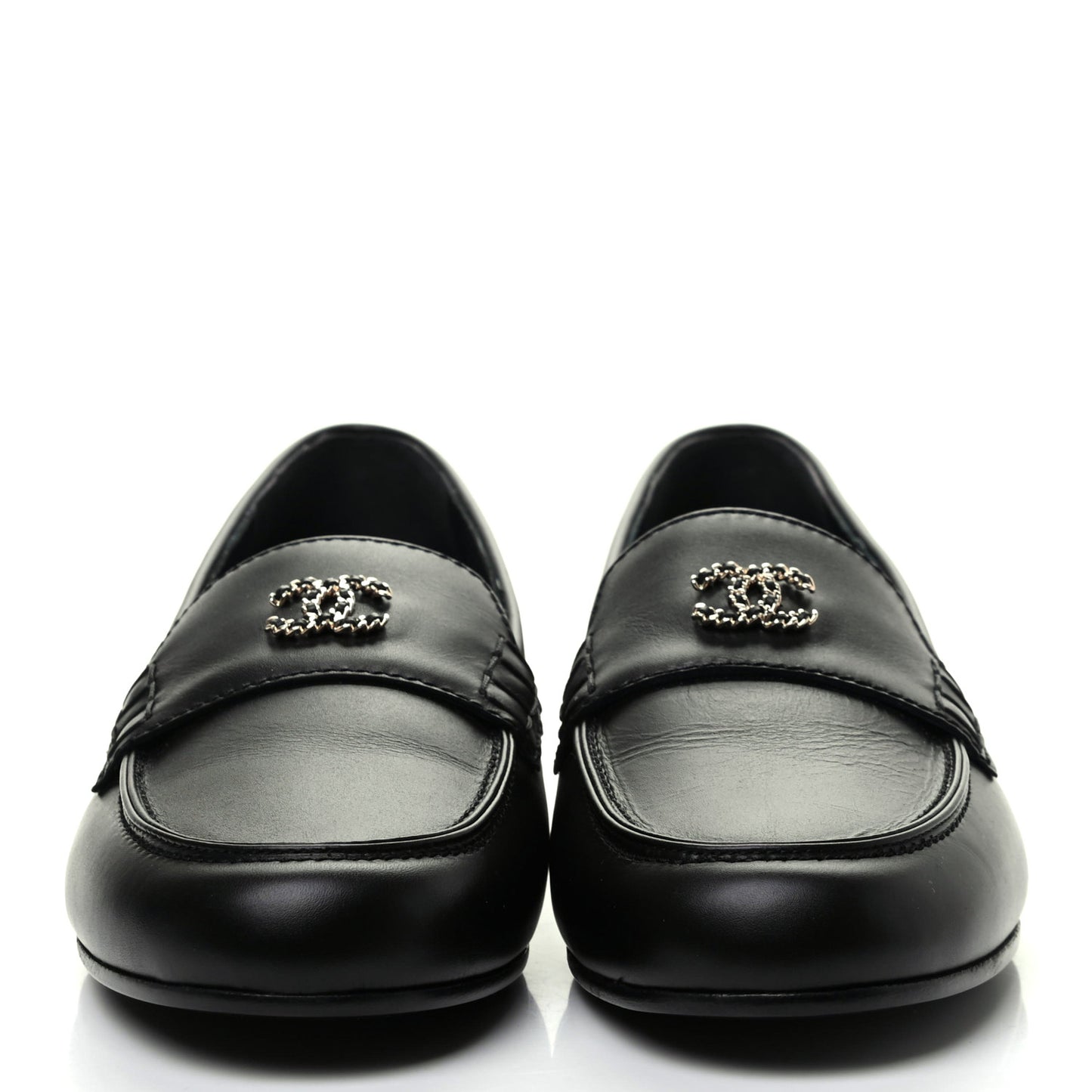Calfskin CC Chain Mocassin Loafers 38.5 Black