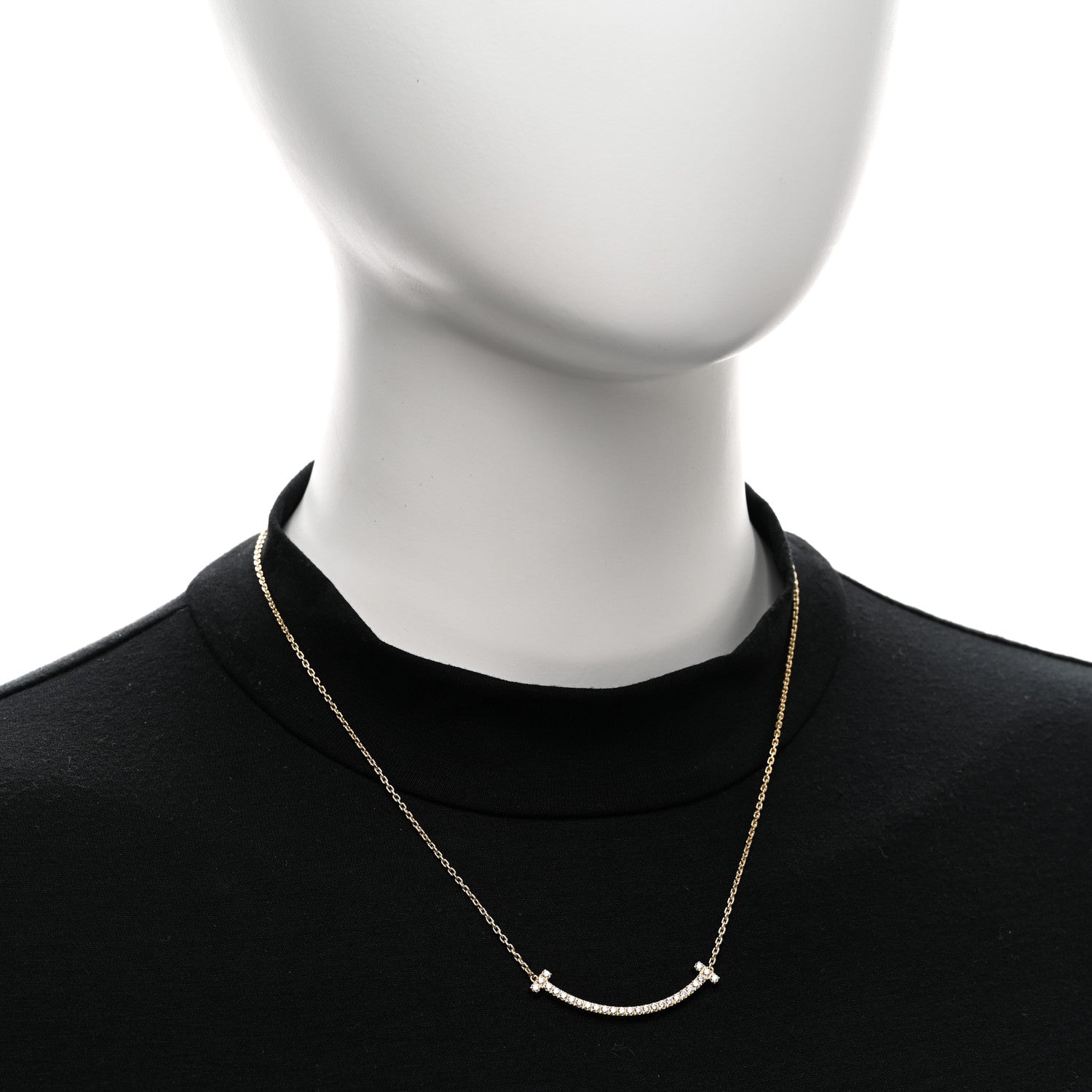 Tiffany 18K Yellow Gold Diamond Medium T Smile Pendant Necklace 2 of 5