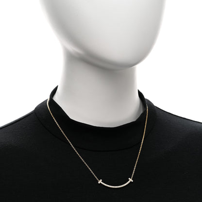 Tiffany 18K Yellow Gold Diamond Medium T Smile Pendant Necklace 2 of 5