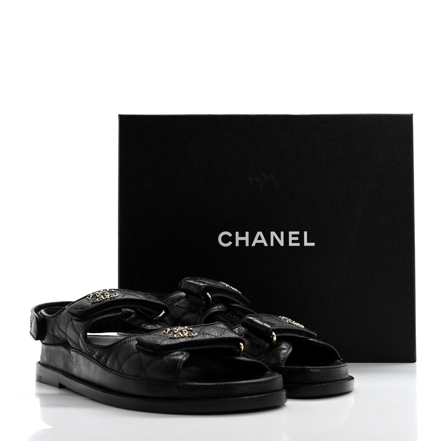 Grained Calfskin Velcro Dad Sandals 39 Black