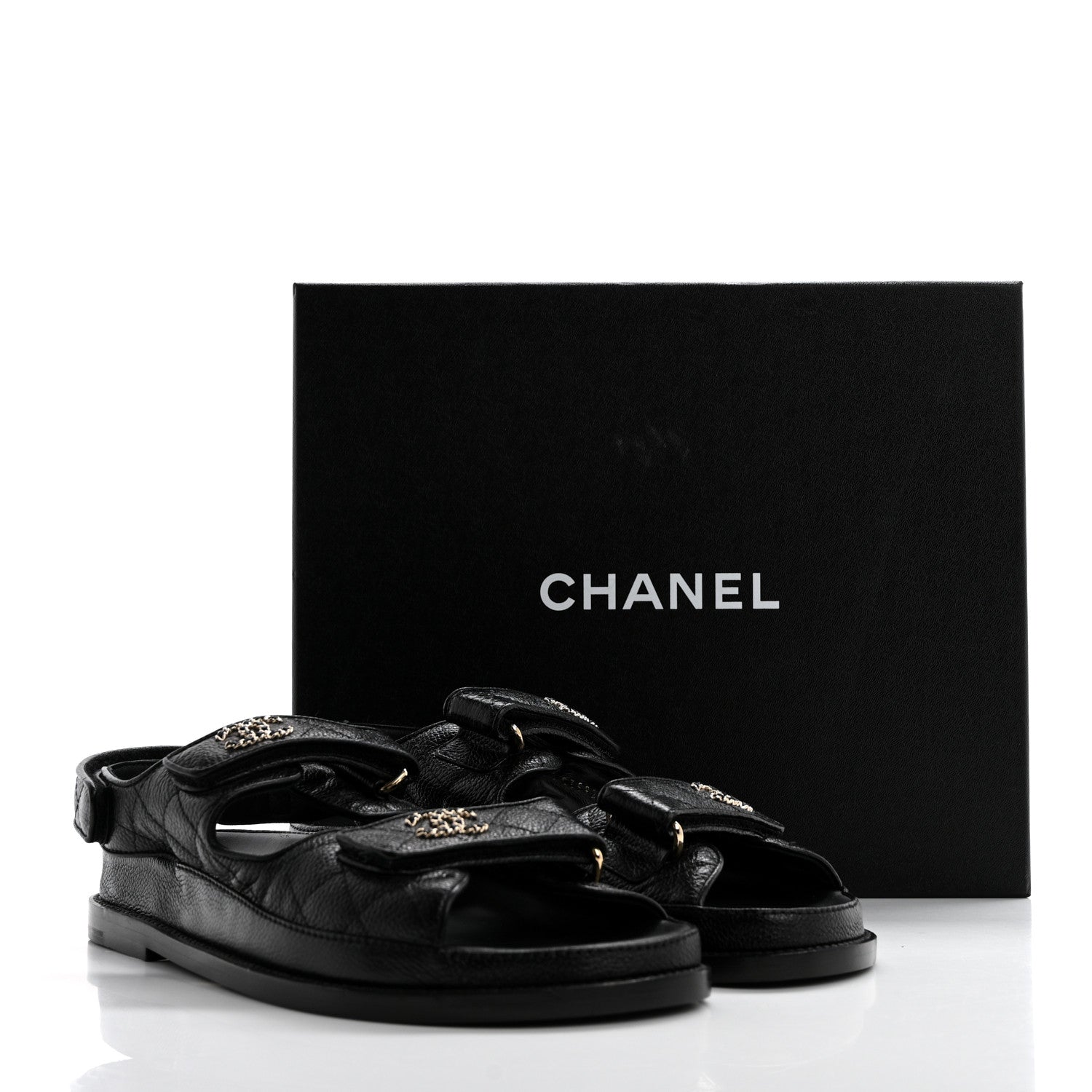 Chanel Grained Calfskin Velcro Dad Sandals 39 Black 9 of 9