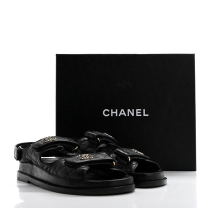 Chanel Grained Calfskin Velcro Dad Sandals 39 Black 9 of 9