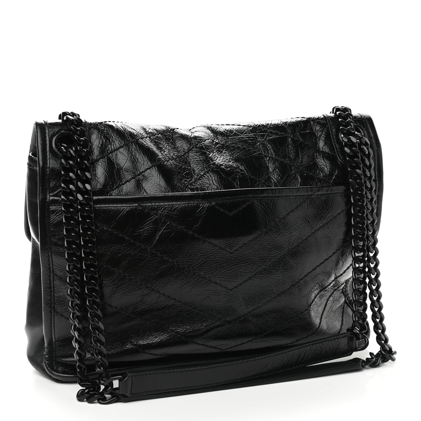Crinkled Calfskin Matelasse Monogram Medium Niki Chain Satchel Black