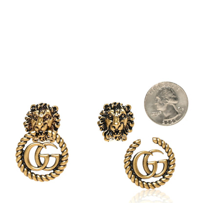 Gucci Metal Double G Lion Head Clip On Earrings Aged Gold 2 of 4
