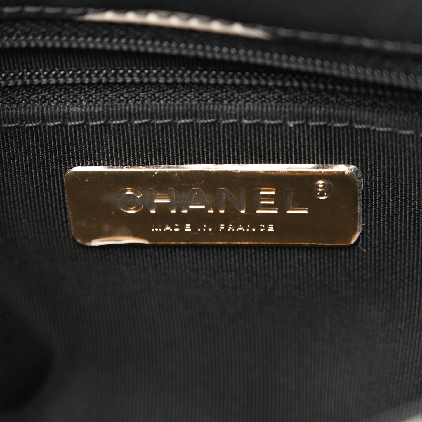 Fabric Printed Large Chanel 19 Flap Black Ecru