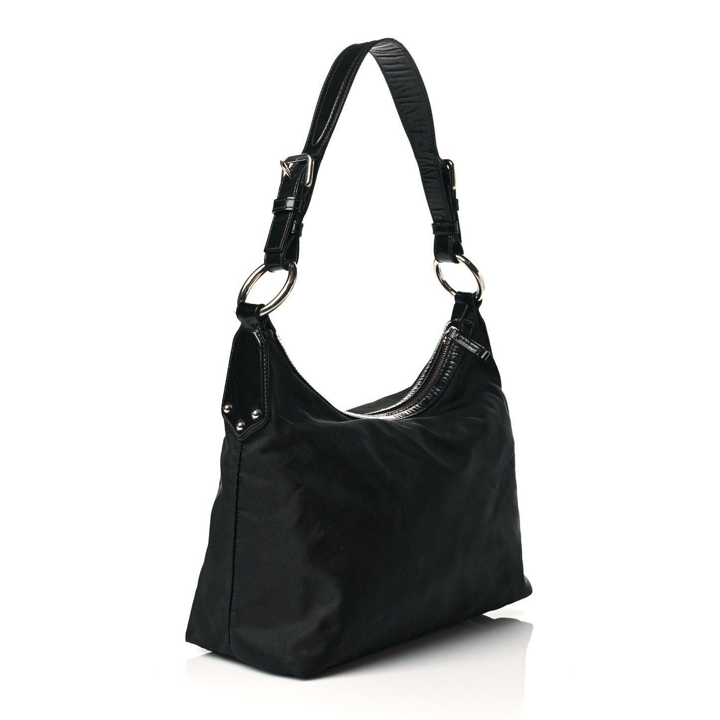 Tessuto Nylon Calfskin Logo Shoulder Bag Black