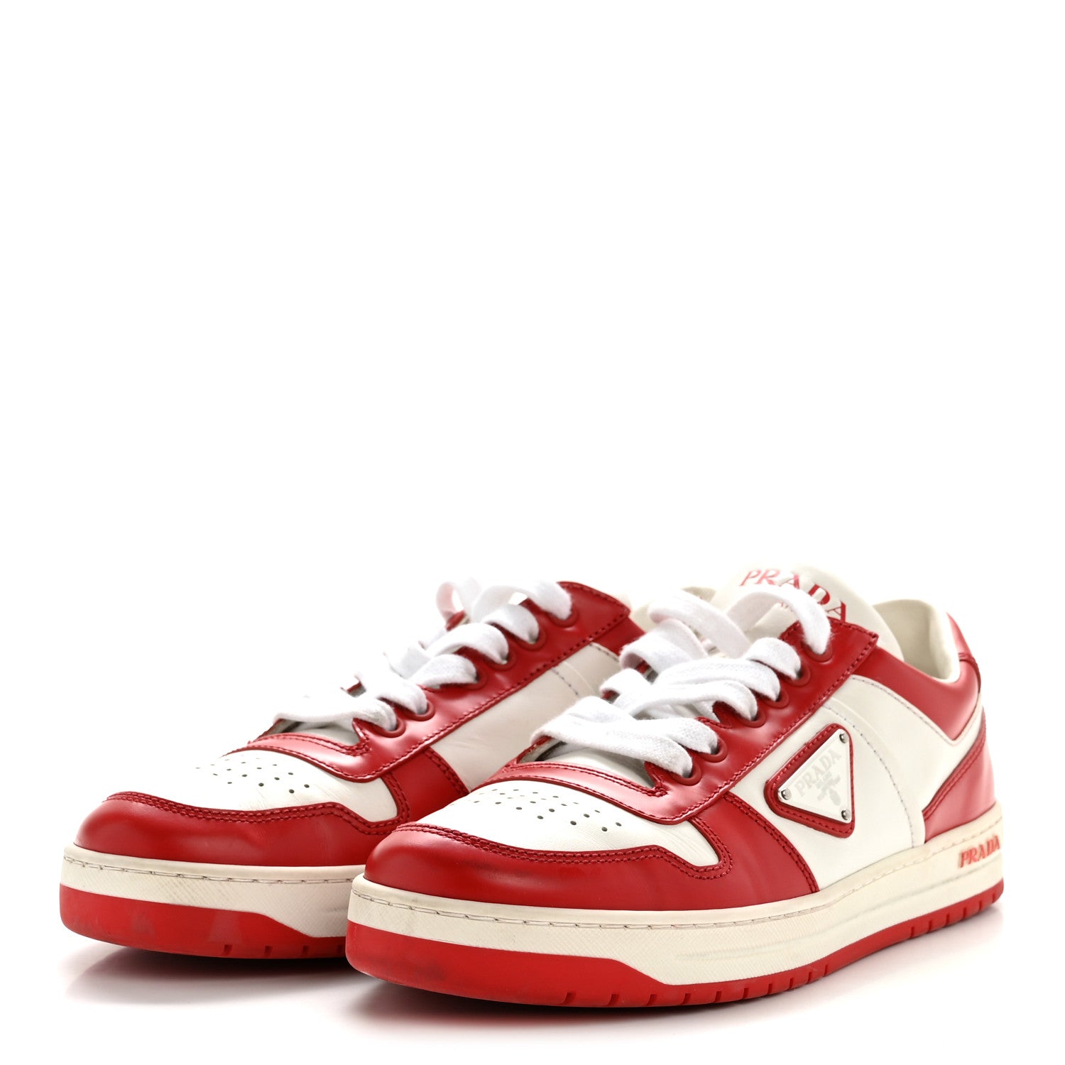 Prada Vitello Sport Spazzolato Rois Triangle Logo Womens Downtown Low Top 30mm Sneakers 38.5 White Lacca 4 of 11