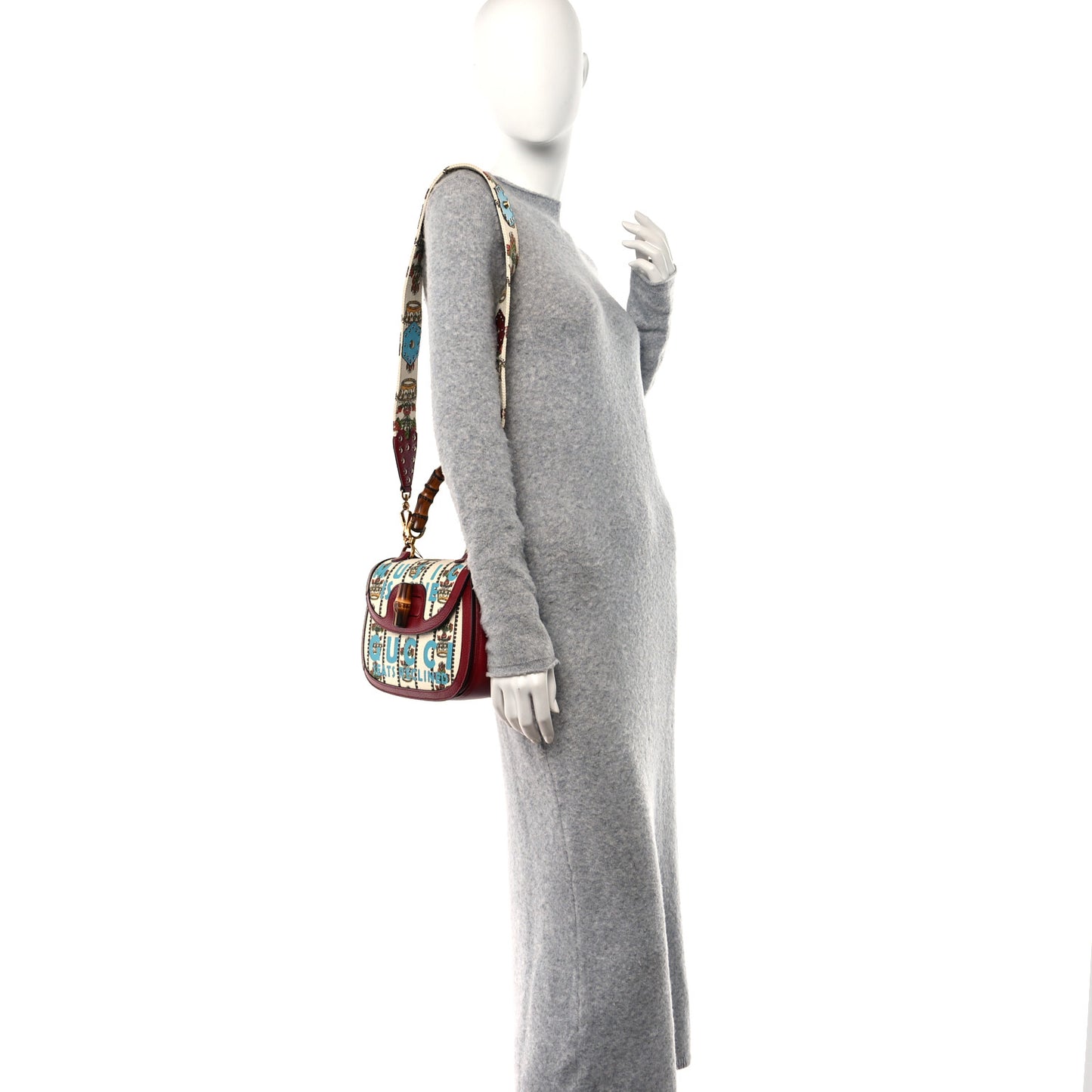 Canvas Calfskin 100 Centennial Music Small Bamboo 1947 Top Handle Bag Ivory Red