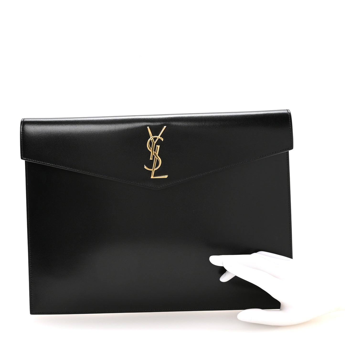 Smooth Shiny Calfskin Monogram Large Uptown Pouch Black