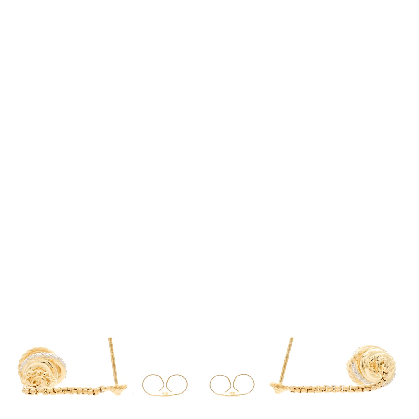 18K Yellow Gold Diamond Crossover Chain Drop Earrings