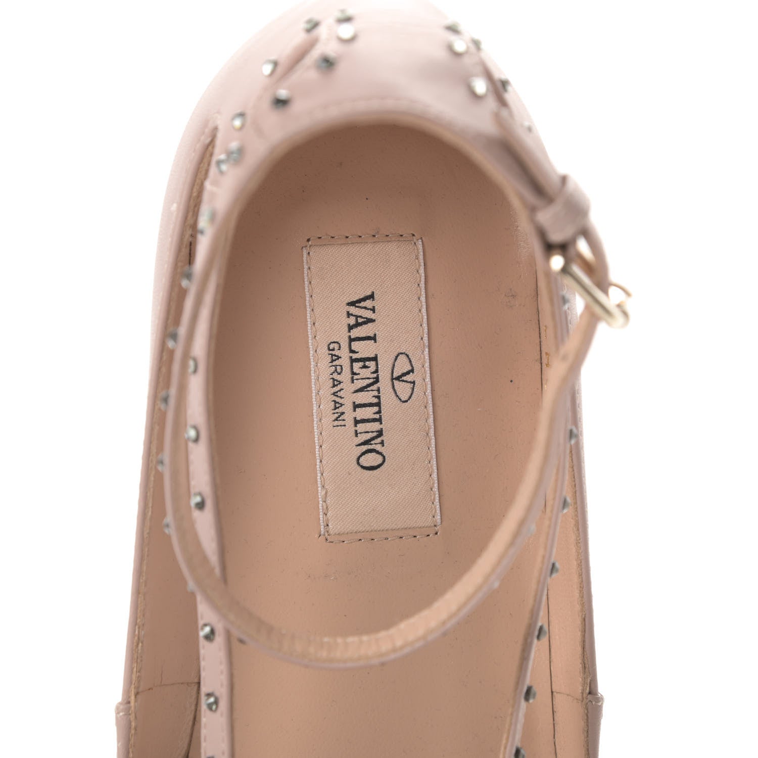 Valentino Garavani Calfskin Soul Rockstud Cut Out Ankle Strap Ballet Flats 37.5 Poudre 7 of 12