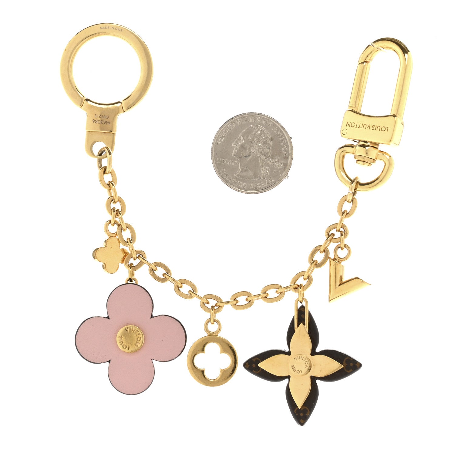 Louis Vuitton Brass Monogram Blooming Flowers Bag Charm Key Holder Rose Ballerine 2 of 3