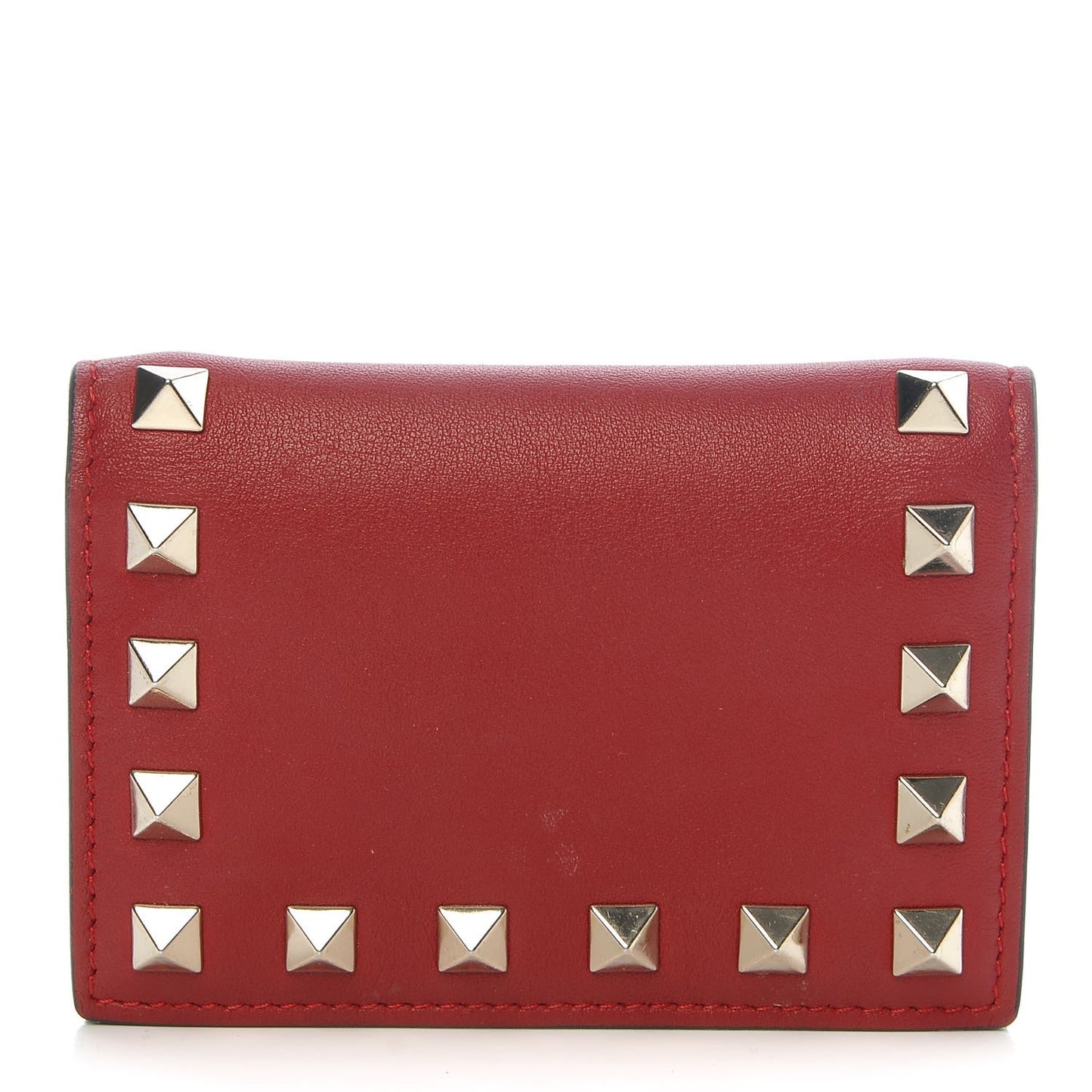 Calfskin Rockstud Bi-Fold Card Holder Rosso Valentino