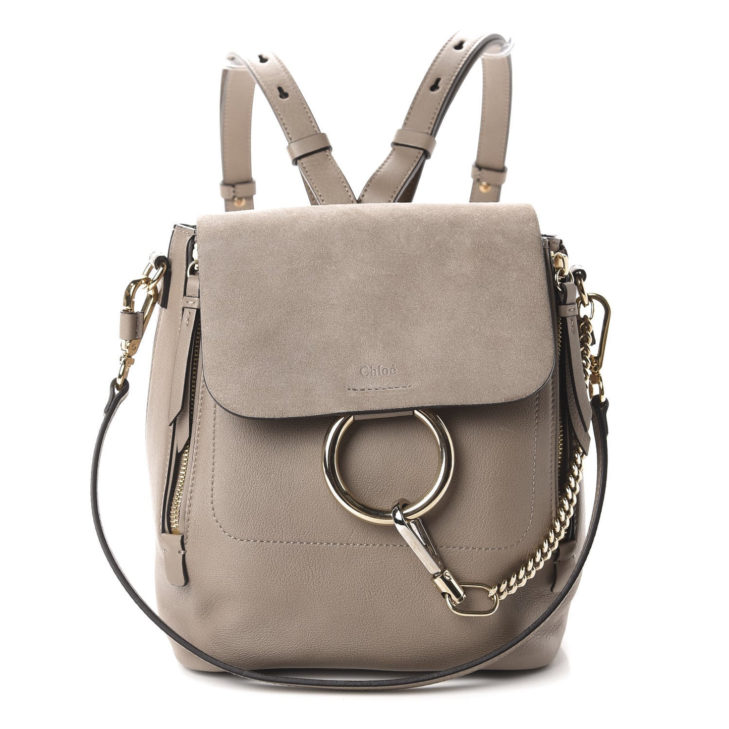 Suede Calfskin Small Faye Backpack Motty Grey