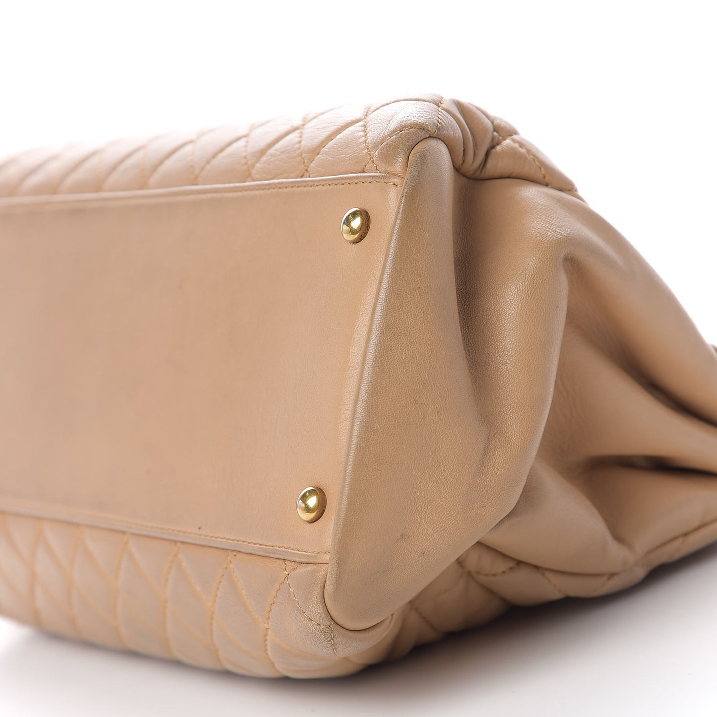 Lambskin Quilted Large Just Mademoiselle Bowling Bag Beige