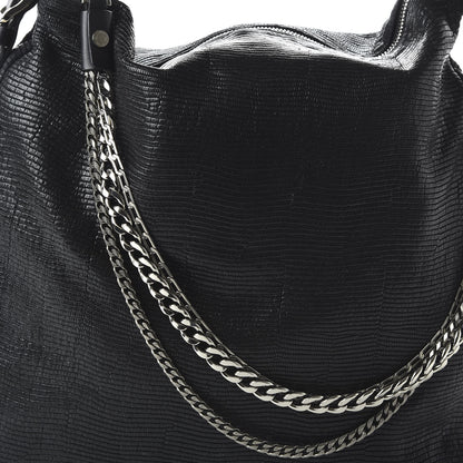 Jimmy Choo Lizard Embossed Large Boho Biker Hobo Black 9 of 10