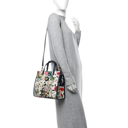 Gucci Canvas Medium Flora Tote White Multicolor Blue Agata 2 of 12