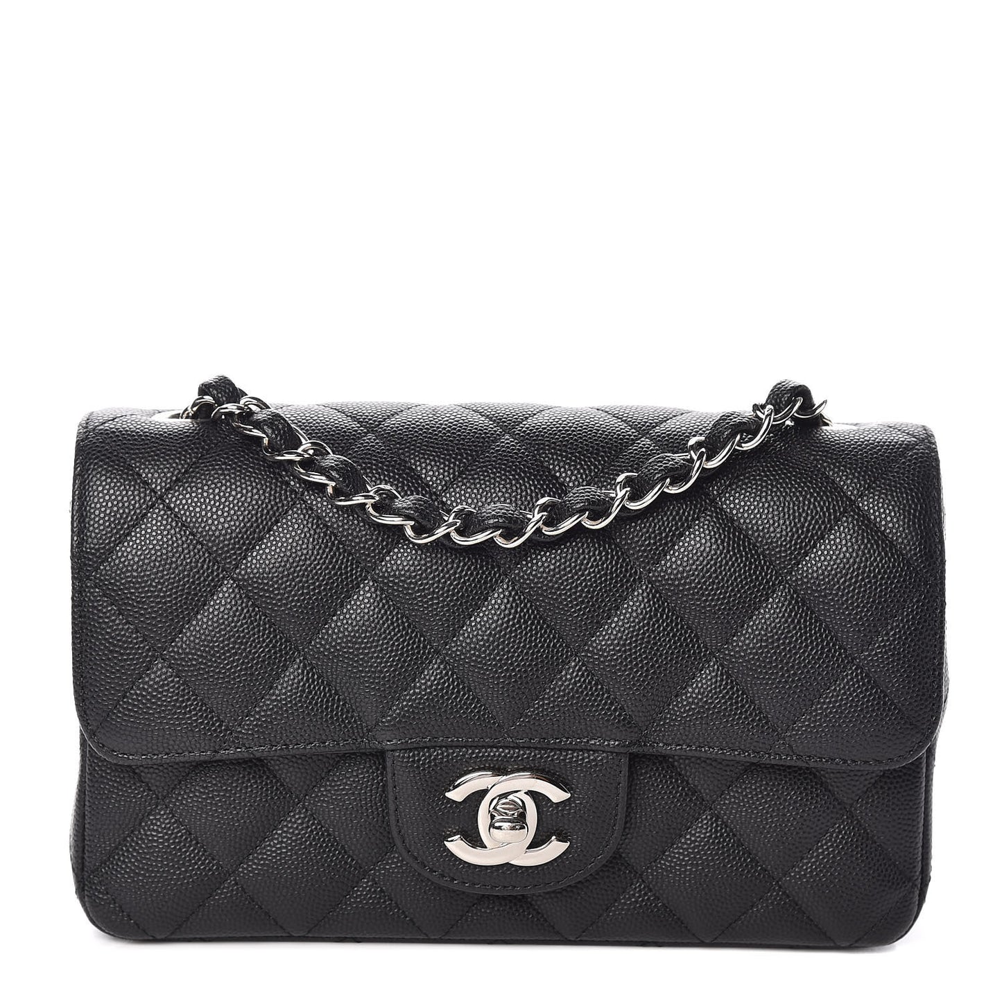 Iridescent Caviar Quilted Mini Rectangular Flap Black