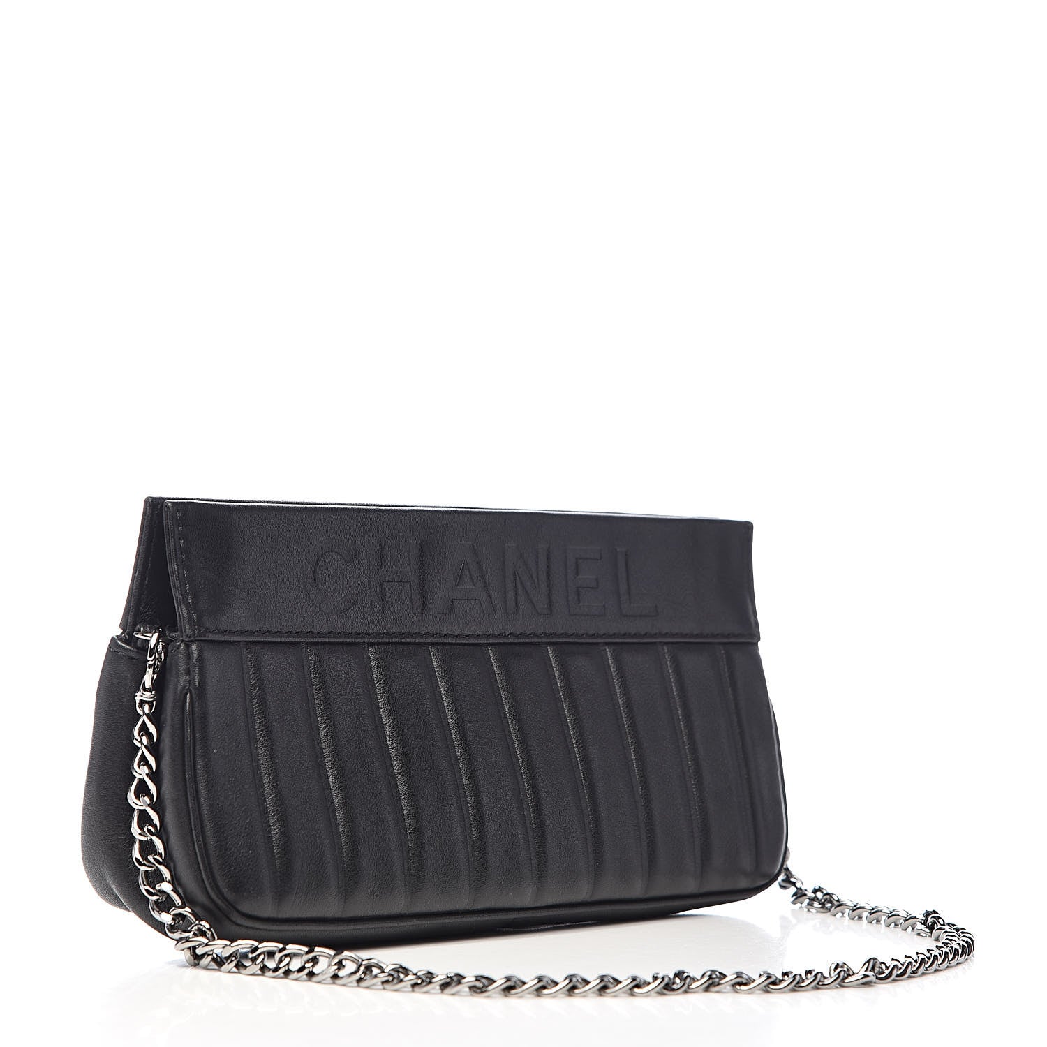 Chanel Lambskin Vertical Quilted Logo Shoulder Bag Black 3 of 11