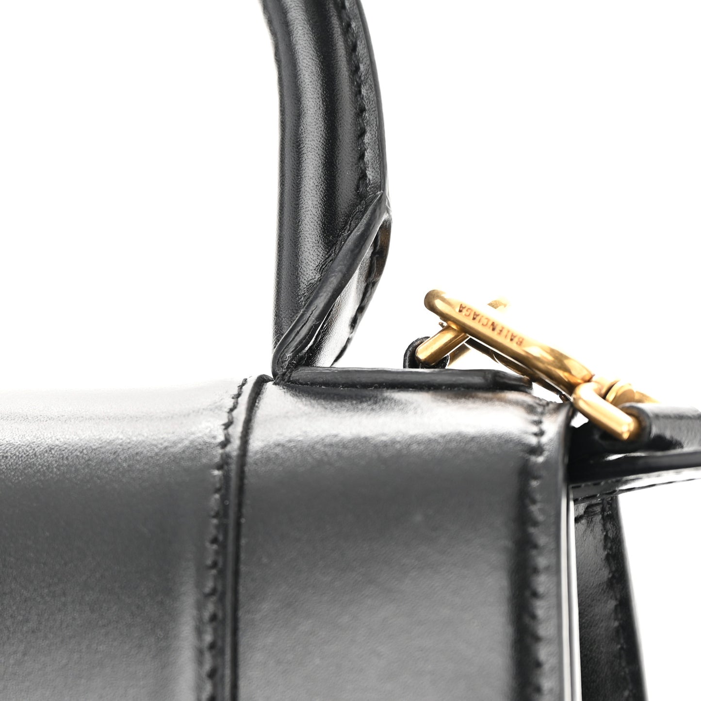 Shiny Box Calfskin Hourglass Top Handle Bag XS Black