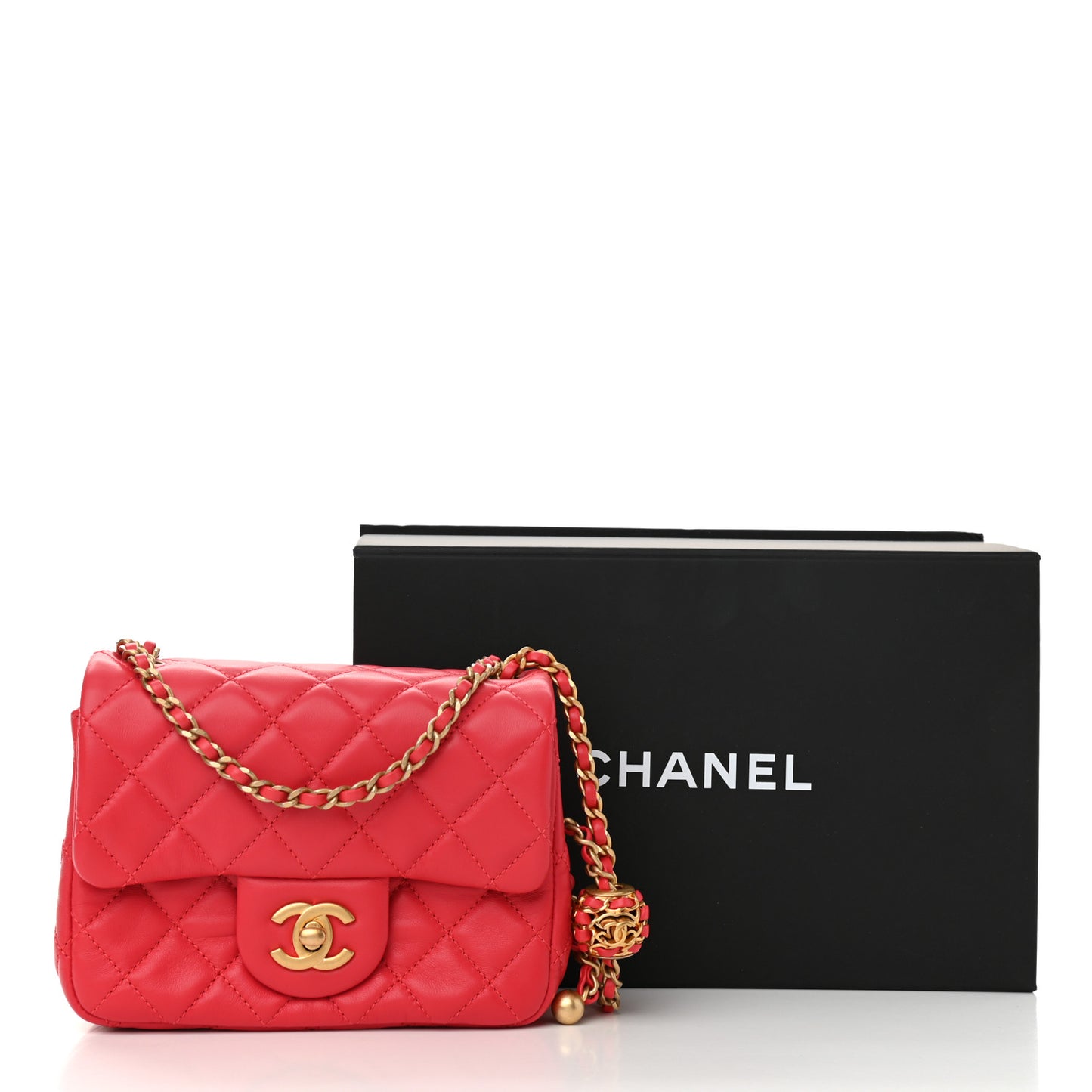 Lambskin Quilted Mini Pearl Crush Flap Red