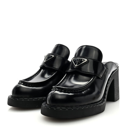 Prada Spazzolato Metal Triangle Logo Platform Loafer Mules 40.5 Black 2 of 8