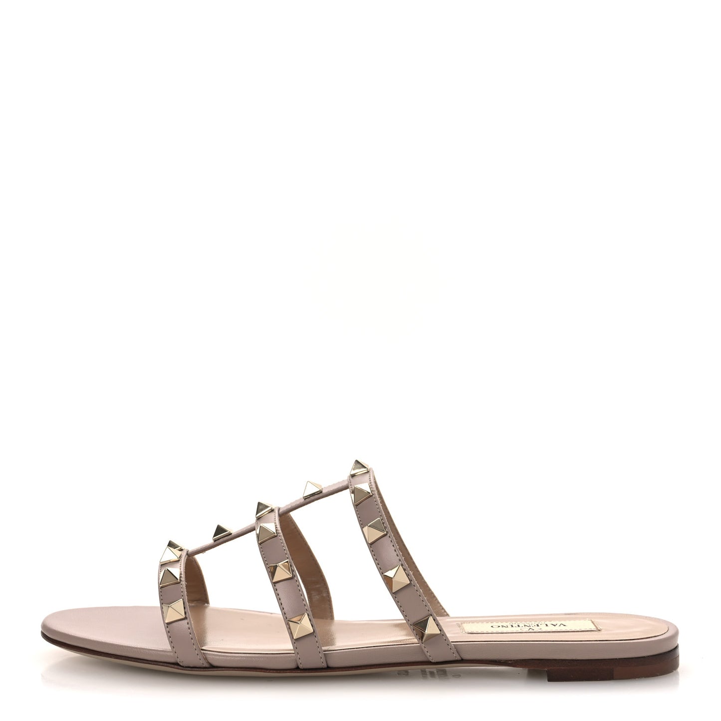 Calfskin Rockstud Caged Flat Slide Sandals 37.5 Poudre