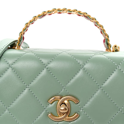 Chanel Shiny Calfskin Quilted Mini Metal Top Handle Flap Light Green 8 of 10