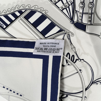 Hermes Silk Voitures en Equilibre Scarf 45 White Marine Gris 2 of 4
