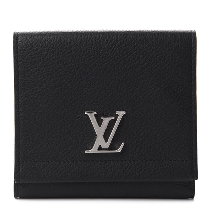 Louis Vuitton Calfskin LockMe II Compact Wallet Black 1 of 8