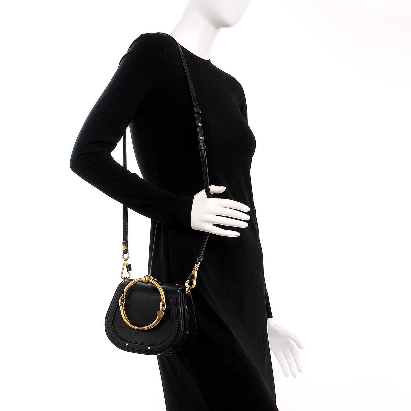 Calfskin Suede Small Nile Bracelet Bag Black