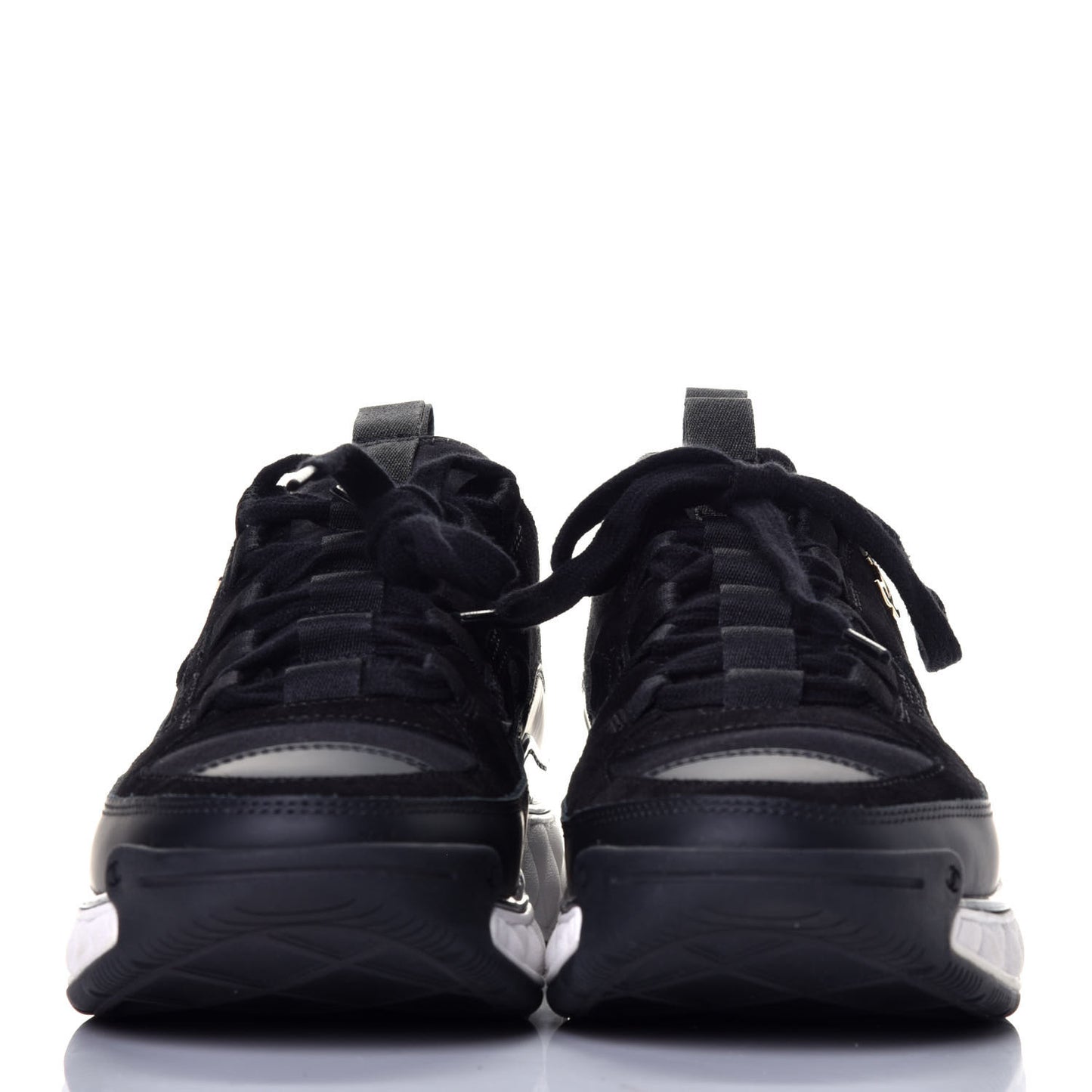 Velvet Calfskin Mixed Fibers CC Sneakers 37.5 Black