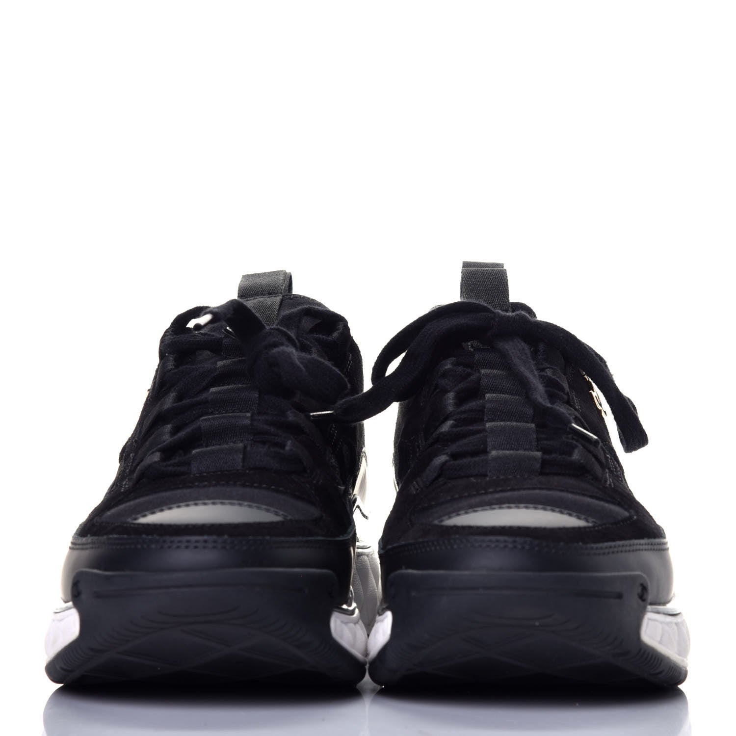 Chanel Velvet Calfskin Mixed Fibers CC Sneakers 37.5 Black 2 of 11