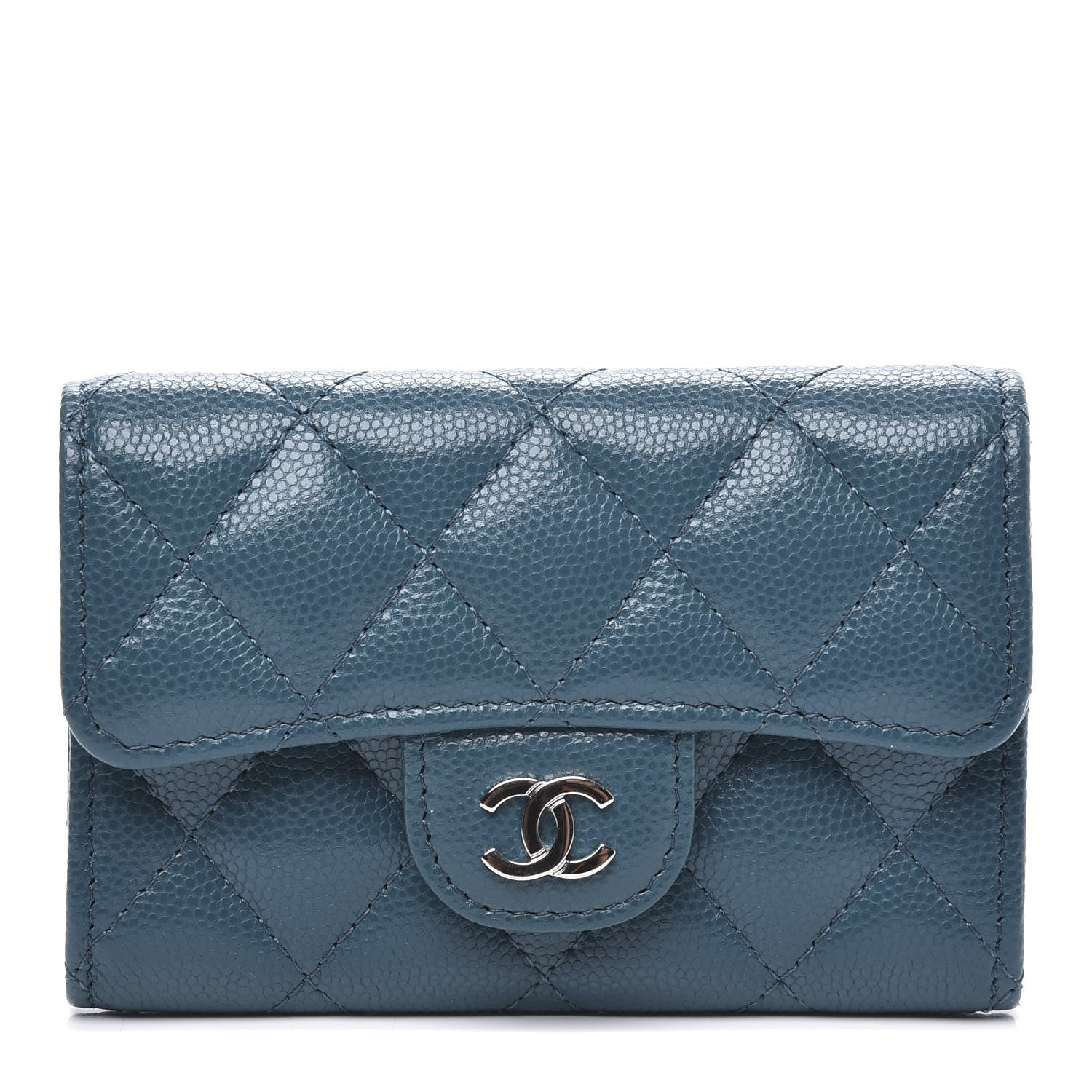 Chanel Caviar Quilted Flap Card Holder Wallet Dark Turquoise 1 of 10