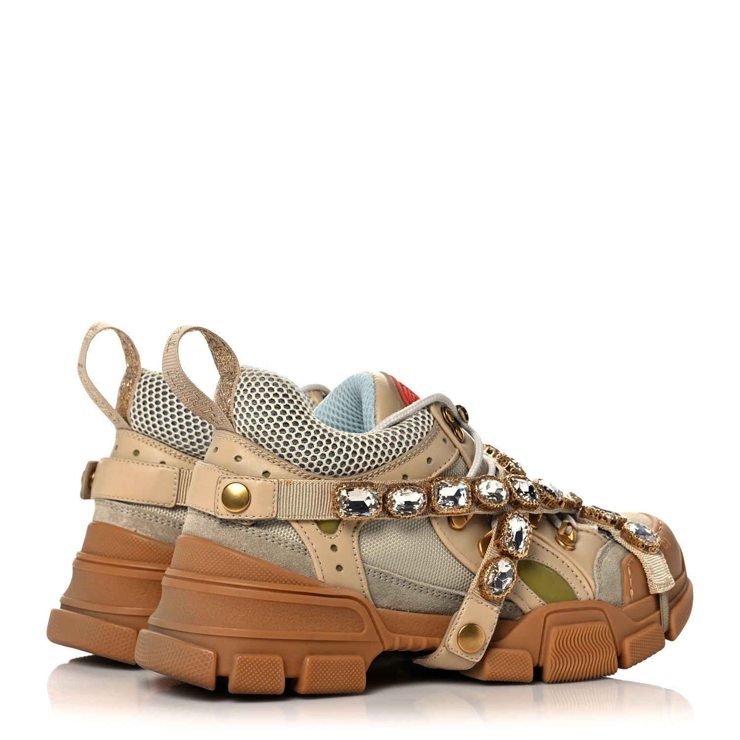 Gucci X SEGA Mesh Canvas Calfskin Removable Crystals Flashtrek Sneakers 37.5 Mystic White Oatmeal Sand Storm 4 of 7