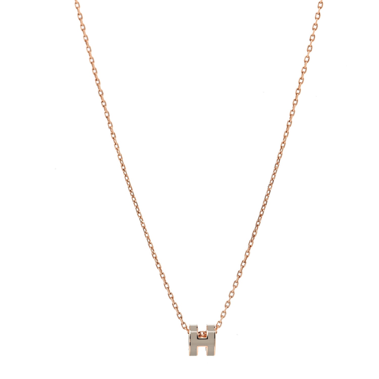 Hermes Lacquered Rose Gold Mini Pop H Pendant Necklace Marron Glace 1 of 6