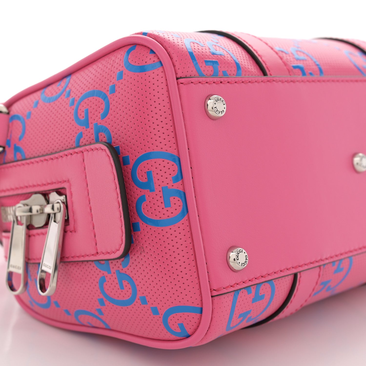Gucci Calfskin GG Tennis Bi-Color Embossed Mini Duffle Bag Modern Fucsia Modern Blue 9 of 10