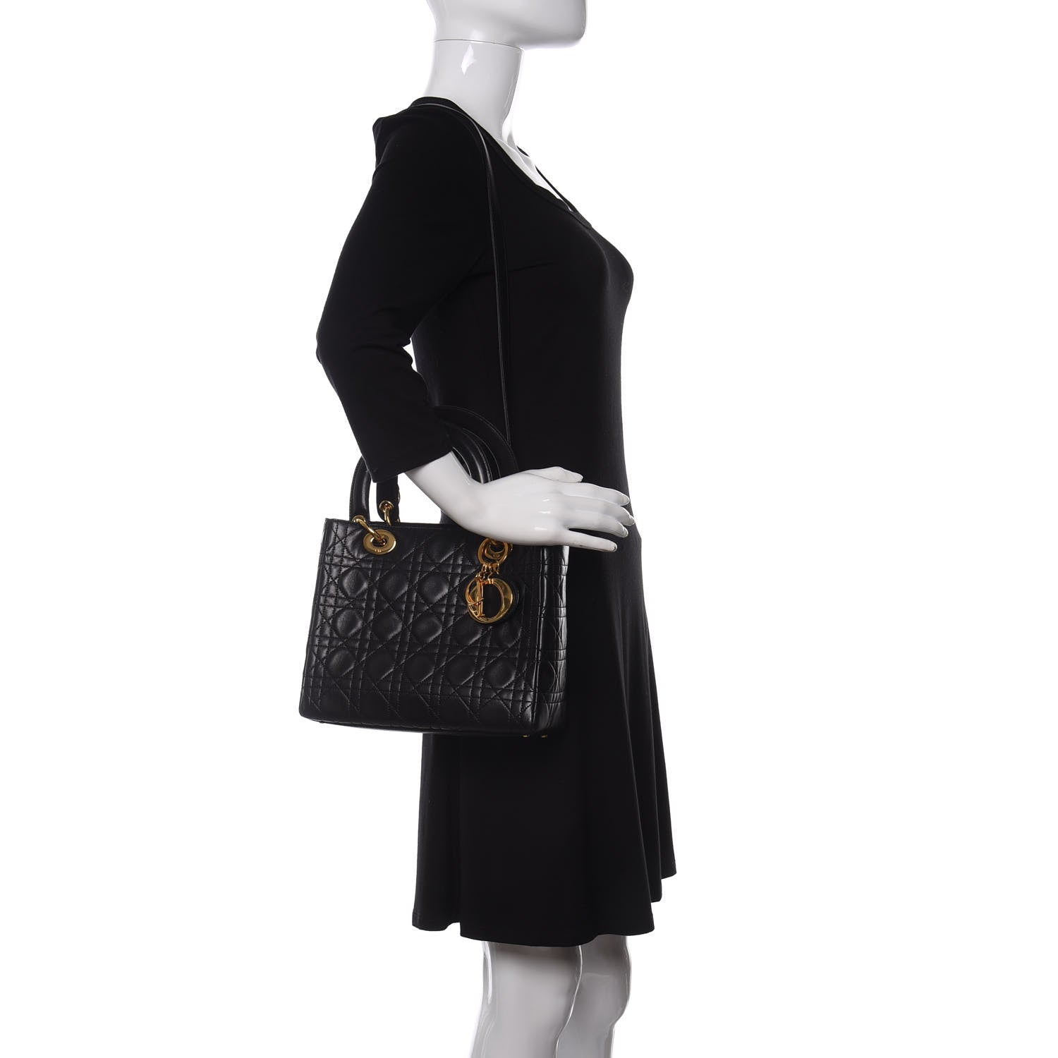 Christian Dior Lambskin Cannage Medium Lady Dior Black 2 of 9