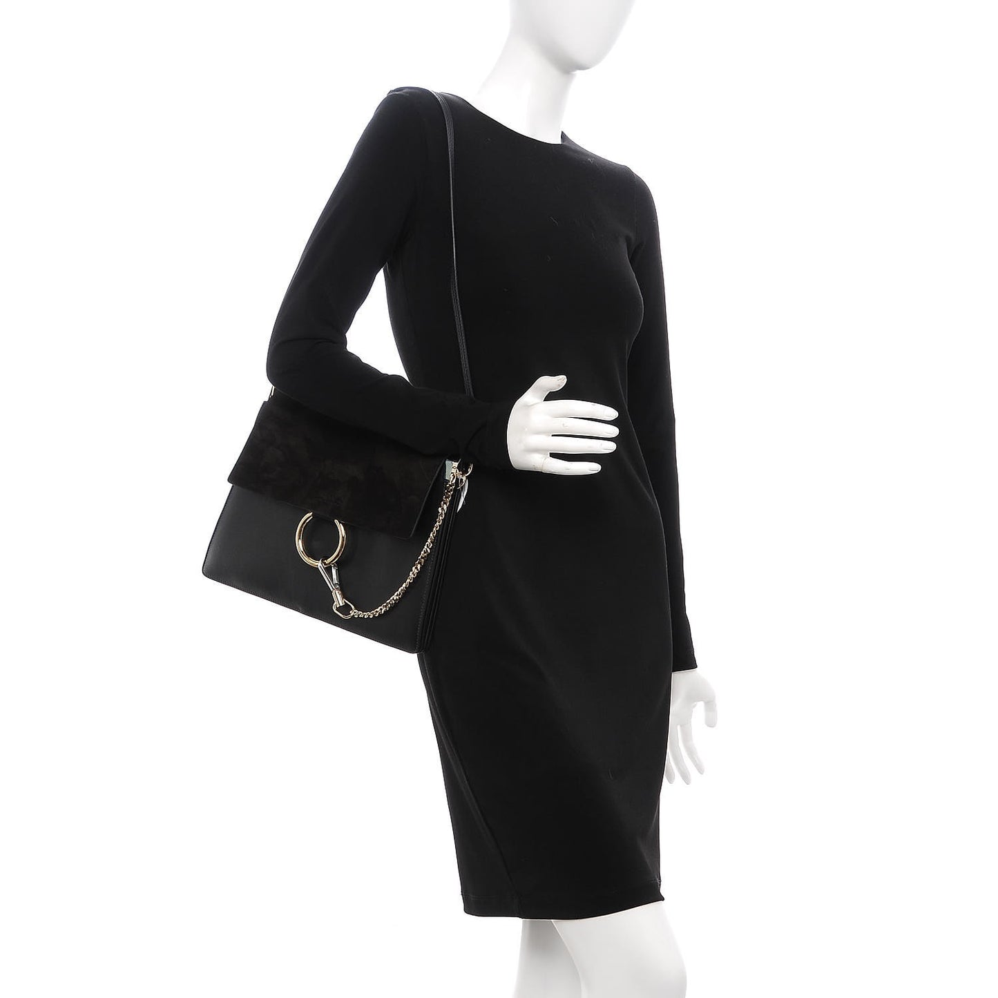 Suede Calfskin Medium Faye Shoulder Bag Black