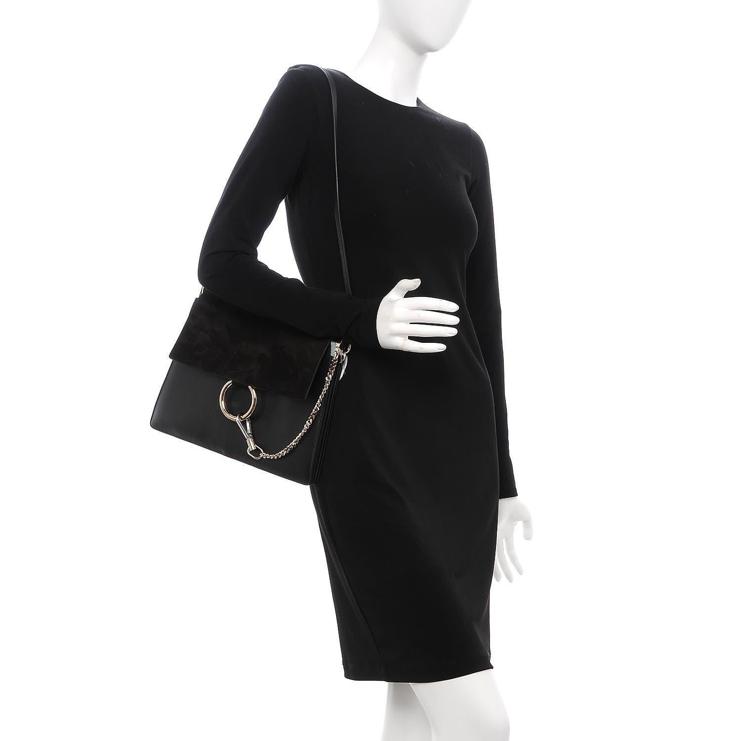 Chloe Suede Calfskin Medium Faye Shoulder Bag Black 2 of 7