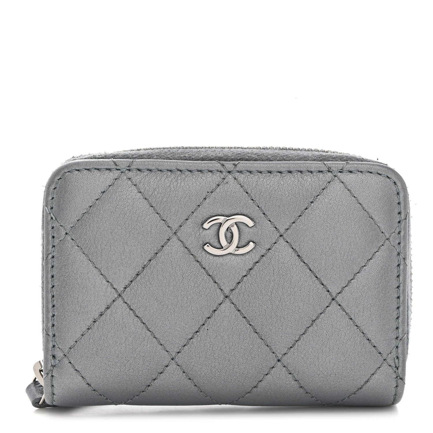 Chanel Iridescent Calfskin Quilted Zip Coin Purse Wallet Light Blue 1 of 8