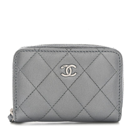 Chanel Iridescent Calfskin Quilted Zip Coin Purse Wallet Light Blue 1 of 8
