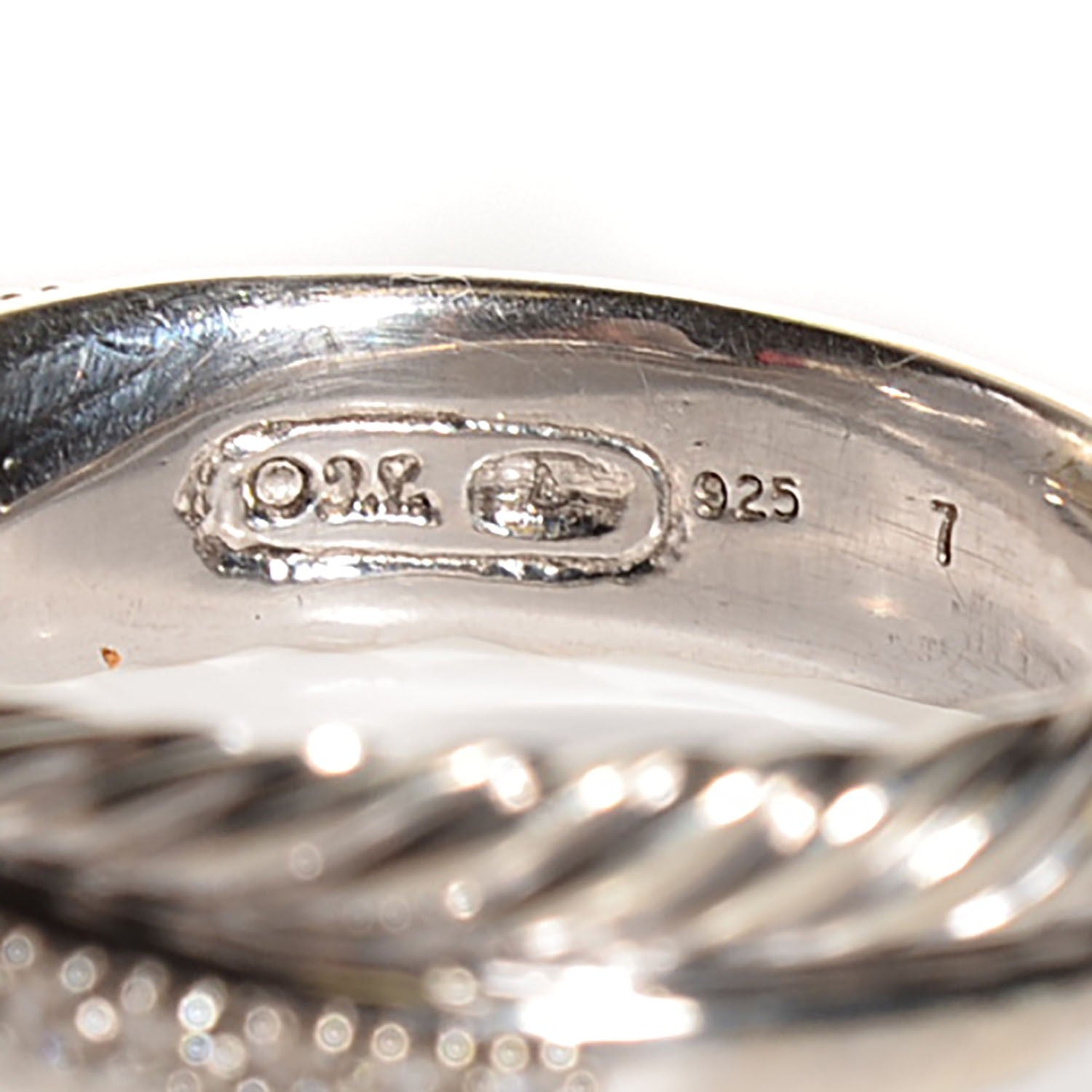 David Yurman Sterling Silver Pave Diamond 5mm Crossover Ring 7 3 of 5