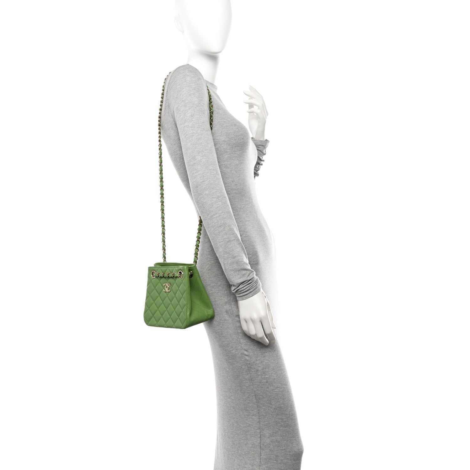 Chanel Caviar Quilted Mini Bucket Bag Green 2 of 10