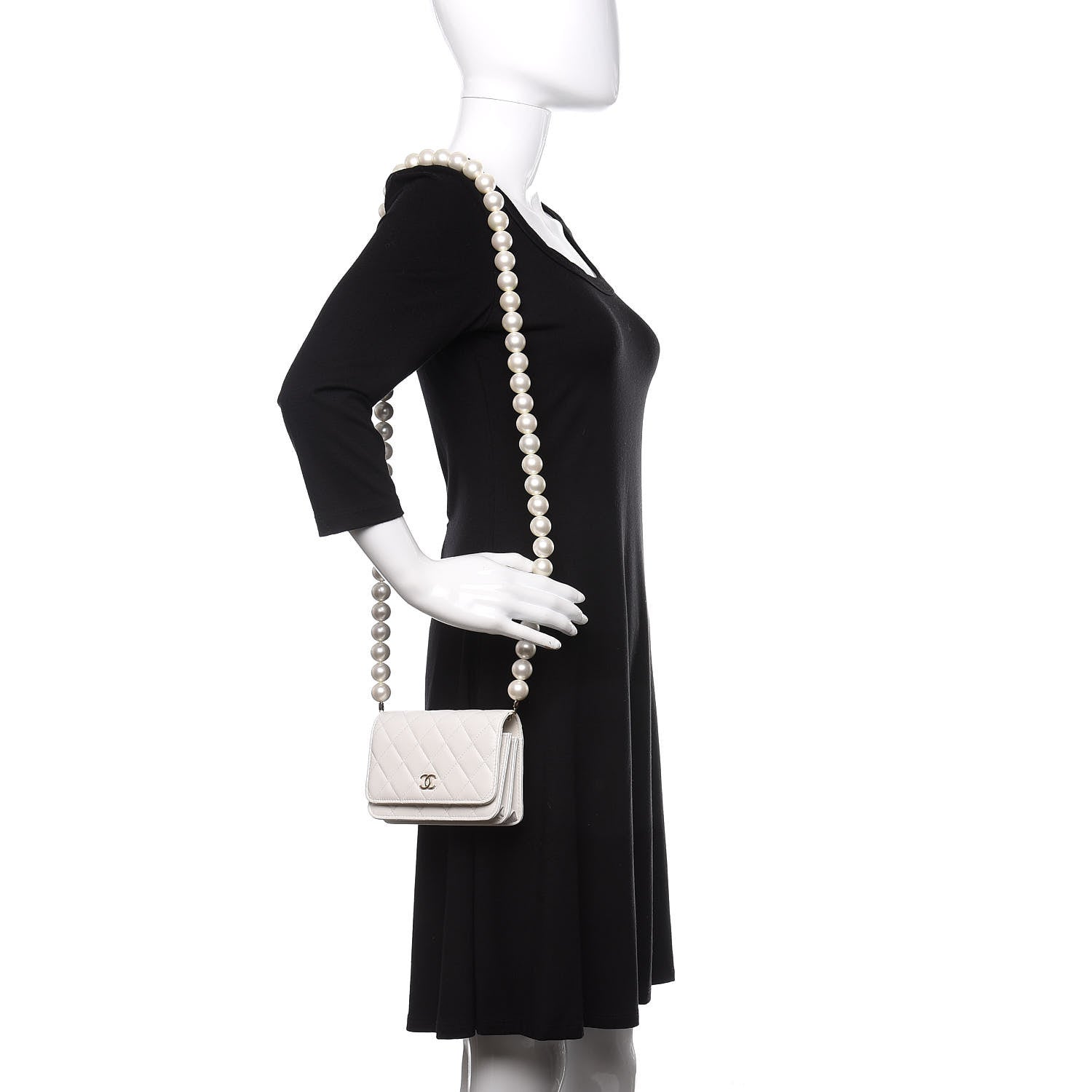 Chanel Calfskin Quilted CC Pearl Mini Wallet On Chain Flap White 2 of 11