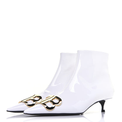 Balenciaga Patent BB Pointy Toe Ankle Booties 38 Optical White 3 of 13